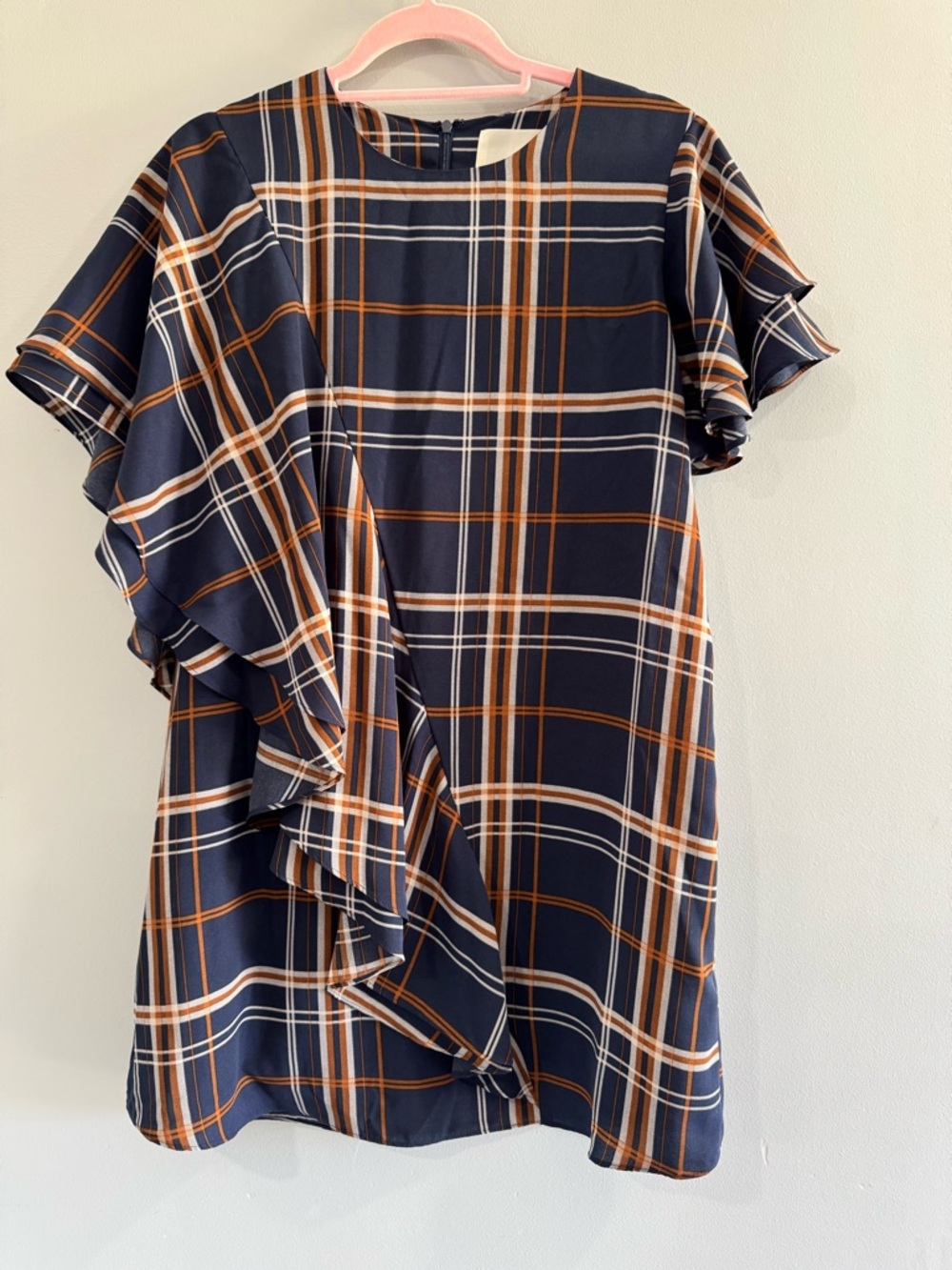 J.O.A. Navy Plaid Dress with Rust Accents